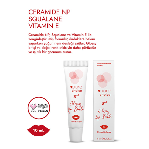 Pure Choice Parlatıcı 3in1 Glossy Lip Balm - Cherry Radiance 10 ml - 5