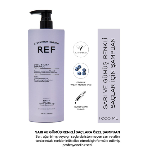 REF Cool Silver Sarı ve Gümüş Renkli Saçlar İçin Şampuan 1000 ml - 2