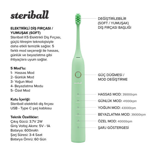 Steriball Elektrikli Diş Fırçası - Yeşil - 3